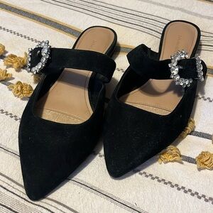BR black suede sides with rhinestone buckle 7.5